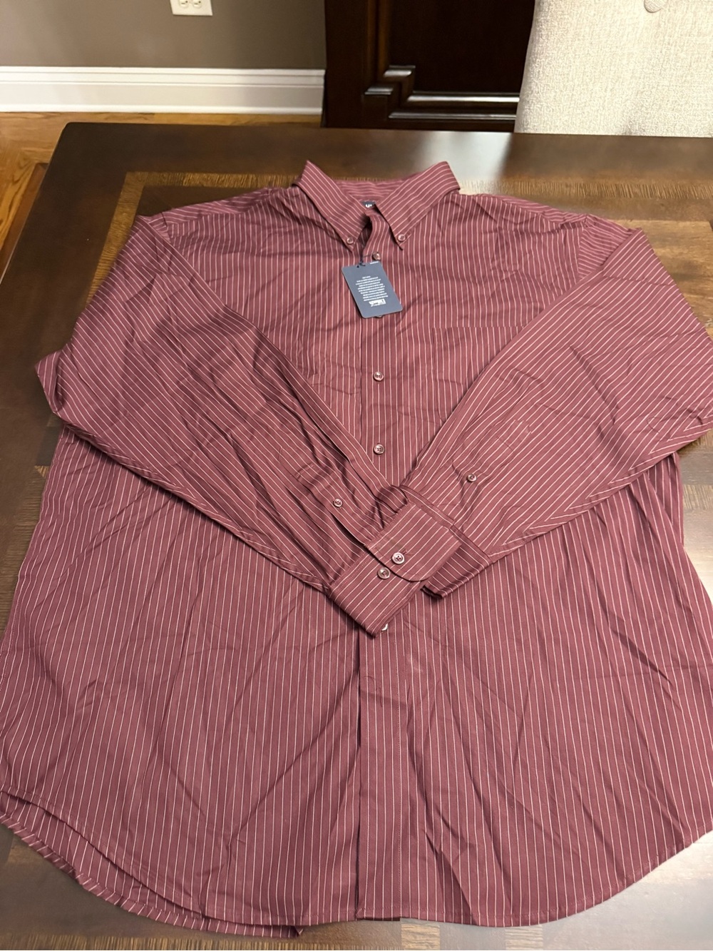 Men's Classic Button-Down Shirt in Burgundy with Pinstripes